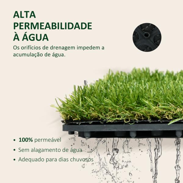 Relva Artificial 30x30cm 10 Peças com Altura de 25mm Alta Densidade 6500 para Exterior Pátio Terraço Verde