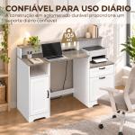 Secretária com Estação de Carregamento Gavetas e Prateleiras com Tomadas Castanho Acinzentado e Branco