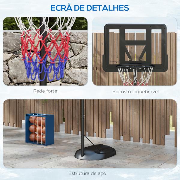 Tabela de Basquetebol com Altura Ajustável 216 - 277 cm Aro de Basquetebol para Exterior com Rodas e Base Recarregável Preto