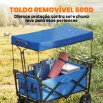 Carrinho de Transporte Dobrável com Toldo Removível e Alça Ajustável Capacidade 100 kg para Campismo 97x52x105 cm Azul