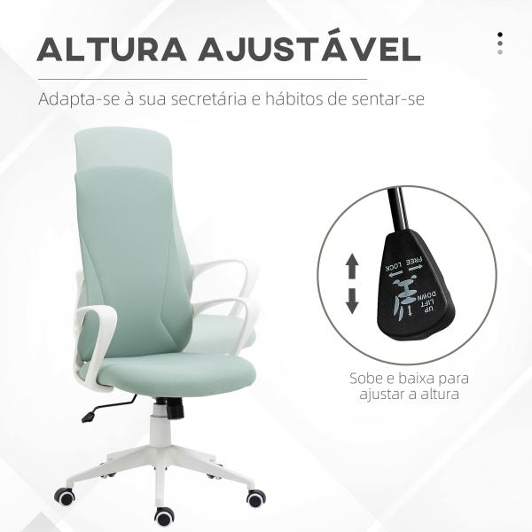 Cadeira de Escritório Ergonómica com Altura Ajustável Função de Inclinação e Encosto Alto 62x56x110 - 119,5 cm Verde