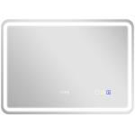 Espelho de Casa de Banho com Luz LED 70x50 cm Bluetooth 3 Cores de Luz Relógio Digital Função Antiembaciamento Memória Prata