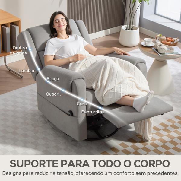 Poltrona Relax Reclinável Elétrica Giratória e Basculante com Apoio para os Pés Ajustável Controlo Remoto 86x89x99 cm Cinzento Claro