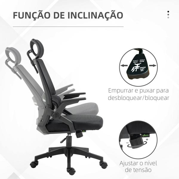 Cadeira de Escritório de Malha Confortável Giratória com Altura e Apoio para a Cabeça Ajustáveis Apoio Lombar Preto 60x61x104,5 - 121,5 cm
