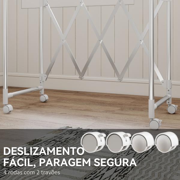 Estendal Vertical Dobrável de 3 Níveis Estendal de Aço Inoxidável com 3 Barras Ajustáveis e Extensíveis 4 Rodas 104 - 150x103x145 - 197 cm Prateado