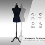 Manequim de Costura Feminino Manequim de Costura Ajustável a 130 - 168 cm com Tripé de Madeira Preto