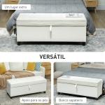 Banco de Armazenamento com 2 Dobradiças de Segurança Tampa Rebatível para Sala de Estar Quarto 120x40x48 cm Creme
