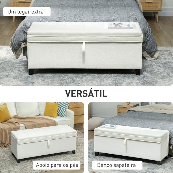 Banco de Armazenamento com 2 Dobradiças de Segurança Tampa Rebatível para Sala de Estar Quarto 120x40x48 cm Creme