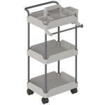 Carrinho Auxiliar com Rodas de 3 Níveis com Cestos Extraíveis Suporte para Toalhas e Estrutura de Metal 42x42,5x76 cm Cinza