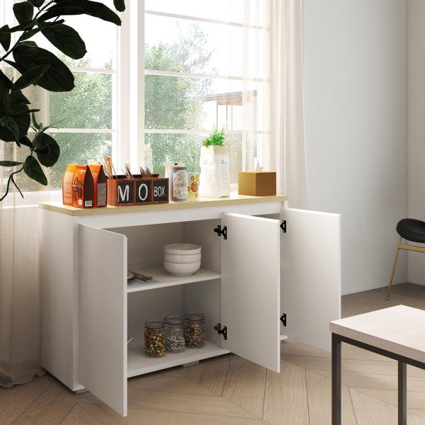 Aparador de Sala de Estar Armário de Armazenamento com 3 Portas e Prateleiras Ajustáveis 120x37x75 cm Branco e Madeira