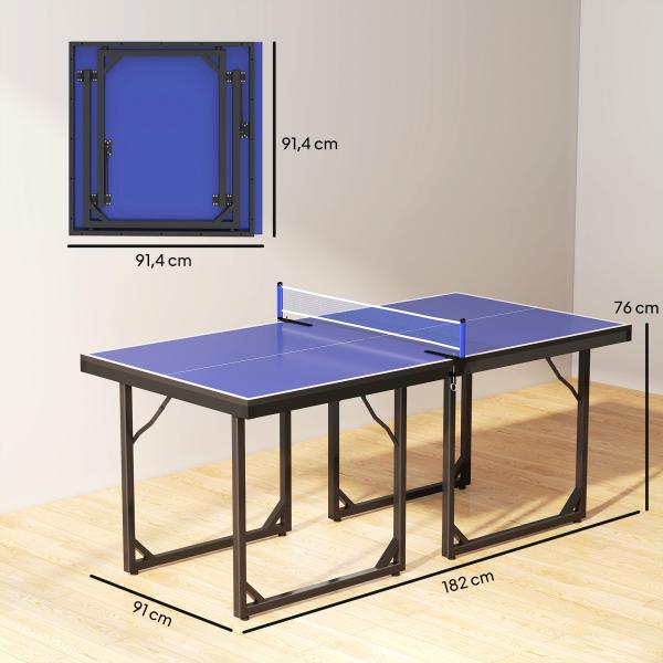 Mesa de Ping Pong Dobrável Mesa de Ping Pong Profissional com Rede e Estrutura de Aço para Interior e Exterior 182x91x76 cm Azul