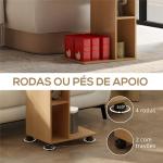 Mesa Auxiliar em Forma de C Mesa Auxiliar para Sofá com Rodas Compartimentos Abertos 40x30x69 cm Madeira