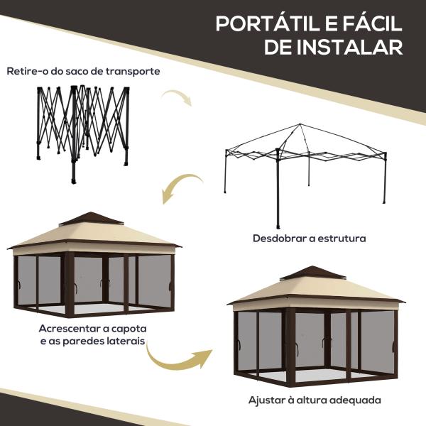 Tenda Dobrável 3,26x3,26x2,72 m com Altura Ajustável 4 Painéis de Malha Proteção UV30+ e Bolsa de Transporte Cinza