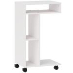 Mesa Auxiliar em Forma de C Mesa Auxiliar para Sofá com Rodas Compartimentos Abertos 40x30x69 cm Branco