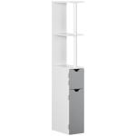 Coluna Casa de Banho com 2 Portas e 2 Prateleiras Abertas Estilo Moderno 15,2x29,8x118cm Branco e Cinza