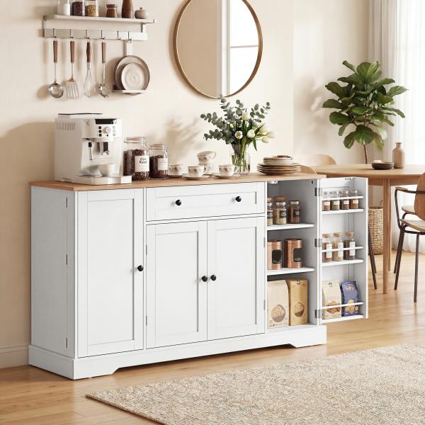 Aparador de Cozinha com Gaveta, Prateleiras nas Portas Prateleiras Ajustáveis Bar de Café 138x40x83,5 cm Branco