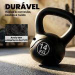 Peso Russo de 14 kg Kettlebell Fitness Preenchido de Areia com Punho Largo Antiderrapante 26x18x32 cm Preto