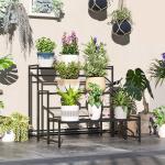 Suporte para Plantas de Três Níveis com Design em Escada e Estrutura Metálica Resistente para Interior e Exterior