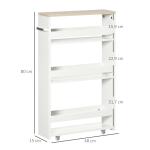Estante de Armazenamento Casa de Banho de 3 Níveis Estante Estreita com Alça Lateral Estante com Rodas 48x15x80cm Branco
