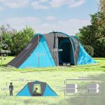 Tenda de Campismo Familiar para 4 - 6 Pessoas com 2 Dormitórios Impermeável 3000 mm com Bolsa 555x225x190 cm Cinza e Azul