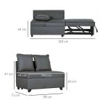 Sofá Cama 3 em 1 Sofá de 2 Lugares com Encosto Ajustável Sofá Cama Individual com Almofadas 65x98x69 cm Cinzento