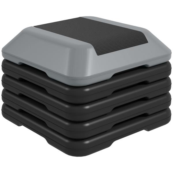 Step para Fitness Stepper Antiderrapante com Altura Ajustável de 10/15/20/25/30 cm Suporta até 150 kg Cinzento