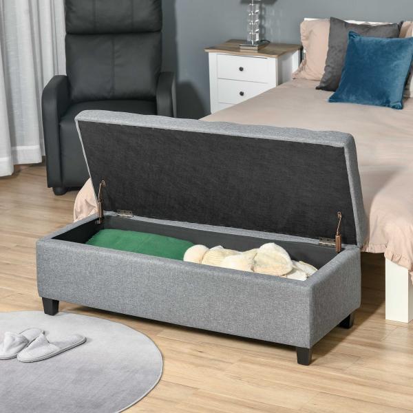 Banco de Armazenamento Acolchoado Banco Estofado em Linho Tampa com Abertura 125x49x41,5 cm Cinza