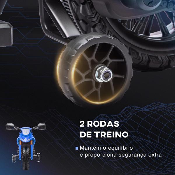 Mota Elétrica para Crianças Moto a Bateria para Crianças 6V com Rodas de Treino e Buzina 105x57x62 cm Azul