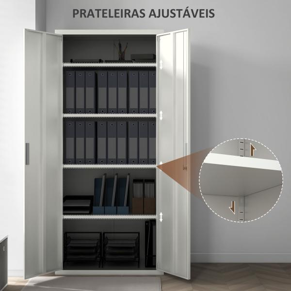 Armário para Arquivos de 5 Níveis com Chaves Prateleiras Ajustáveis Armário de Arquivos Metálico 80x40x180 cm Branco