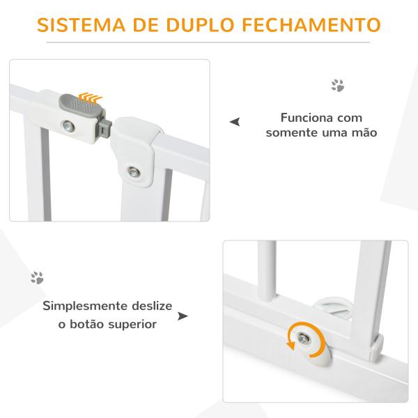 Barreira de Segurança para Cães Extensível para Escadas e Portas 75 - 115cm com 2 Extensões e 10 - 20cm Montagem a Pressão Aço Altura 76cm Branco