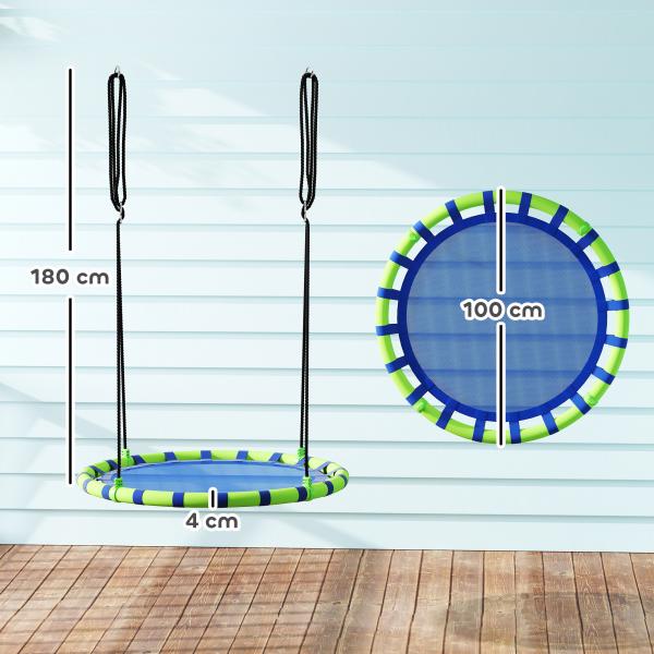Baloiço para Crianças Redondo Baloiço de Jardim Infantil Ajustável Impermeável Carga 150kg Ø100x180 cm Preto e Azul