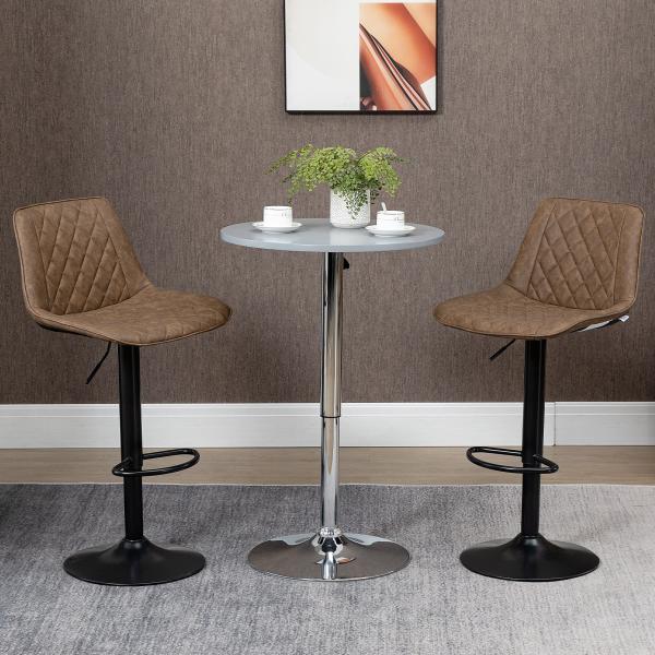 Conjunto de Bancos de Bar Estofados em PU Bancos Altos de Sala de Jantar com Altura Ajustável Assento Giratório e Apoio para os Pés Carga Máxima 120kg 46,5x51x86 - 106cm Marrom