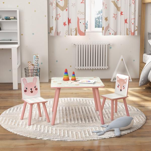 Conjunto de Mesa e Cadeiras para Crianças de 3 Peças Mesa Infantil com 2 Cadeiras Conjunto de Móveis para Atividades Rosa