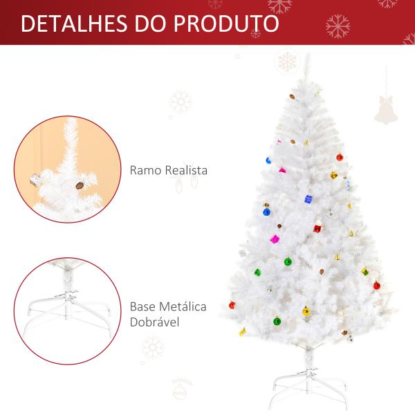 Árvore de Natal Artificial 180cm com 930 Ramos de PVC 48 Decorações Incluidas Decoração de Natal Ø105x180cm Branco