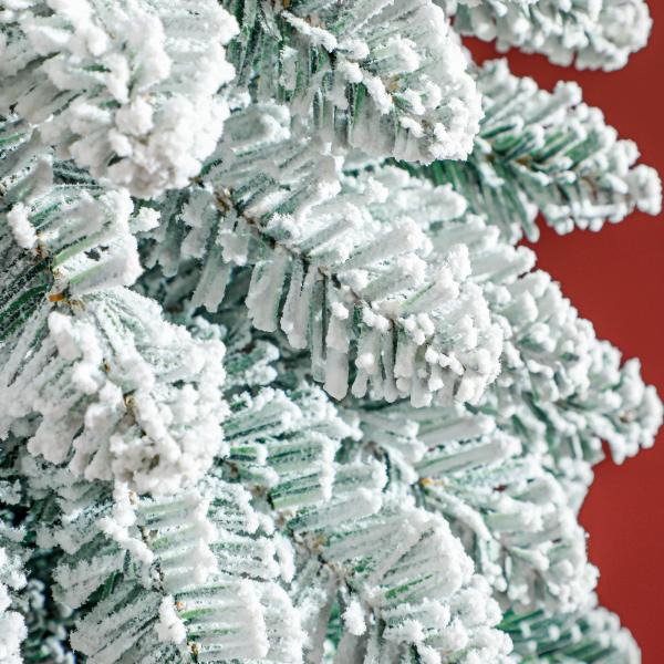 Árvore de Natal Estreita Nevada 240 cm com 603 Ramos e Suporte Metálico Dobrável para Sala de Estar, Interior, Verde