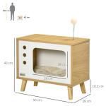 Mesa Auxiliar Casa para Gatos Estilo Televisor com Almofada Suave Lavável Bola e Pés Elevados 50x28x43cm Carvalho