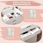 Toucador com Banco Oculto e Espelho Rebatível Mesa de Maquilhagem com Gaveta e 7 Compartimentos Banco Acolchoado Branco