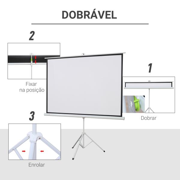Tela de Projeção Dobrável 84 Polegadas Formato 4:3 com Altura Ajustável para Cinema em Casa Apresentações 180x203 cm Branco