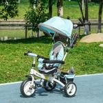 Triciclo Evolutivo para Bebés de +12 Meses 2 em 1 com Toldo Dobrável Guiador Cinto de Segurança e Cesto 95x50x106 cm Verde Mint