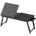 Mesa Reclinável para Cama e Sofá, Tabuleiro Dobrável com Gaveta Lateral para Computador Portátil e Livros, Cinco Alturas, Preto