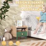 Mesa de Cabeceira para Crianças dos 3 aos 10 Anos com Gaveta e Cantos Arredondados, Verde e Carvalho