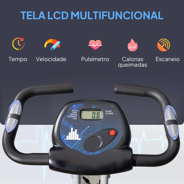 Bicicleta Estática Dobrável com 8 Níveis de Resistência Magnética com Assento Ajustável 43x97x109 cm Cinzento