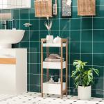 Móvel Auxiliar de banheiro com 3 Prateleiras Organizadoras de Bambu 27,5x20,8x74 cm Cor Branco e Natural