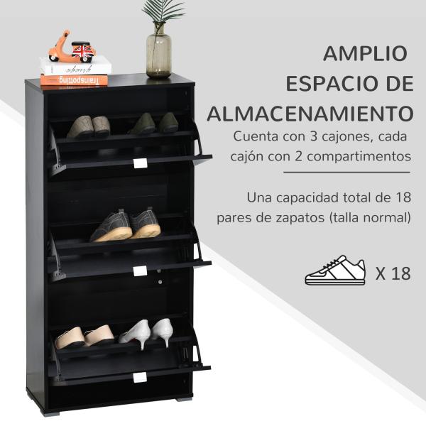 Armário de Sapatos Moderno Sapateira para Corredor Entrada com 6 Prateleiras de Armazenamento Espaço de Exibição 60x26x124cm Preto