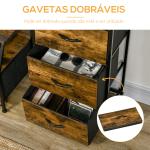 Cómoda com 3 Gavetas de Tecido Dobrável e Prateleira Móvel de Armazenamento Estilo Industrial 44x29x92cm Marrom Rústico