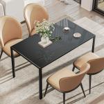 Mesa de Refeição de Vidro Mesa Retangular para 6 Pessoas com Pés de Metal 140x80x75 cm Preto