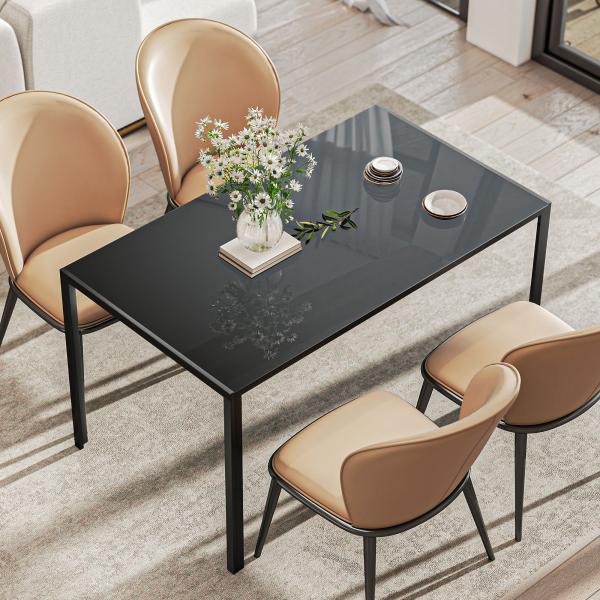 Mesa de Refeição de Vidro Mesa Retangular para 6 Pessoas com Pés de Metal 140x80x75 cm Preto