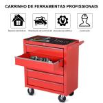 Carrinho de Ferramentas com 5 Gavetas Rodas Trava Armário de Armazenamento para Oficina de Garagem e Chapa de Aço 69x33x75 cm Vermelho