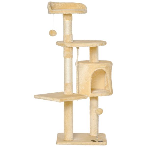 Árvore de gato com plataformas Cabines Bolas de jogo bege 40x40x114cm
