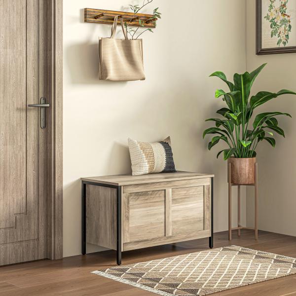 Baú de Armazenamento 95L Baú de Arrumação com Tampa Banco de Armazenamento com Dobradiça de Segurança 80x40x50 cm Cinza Claro